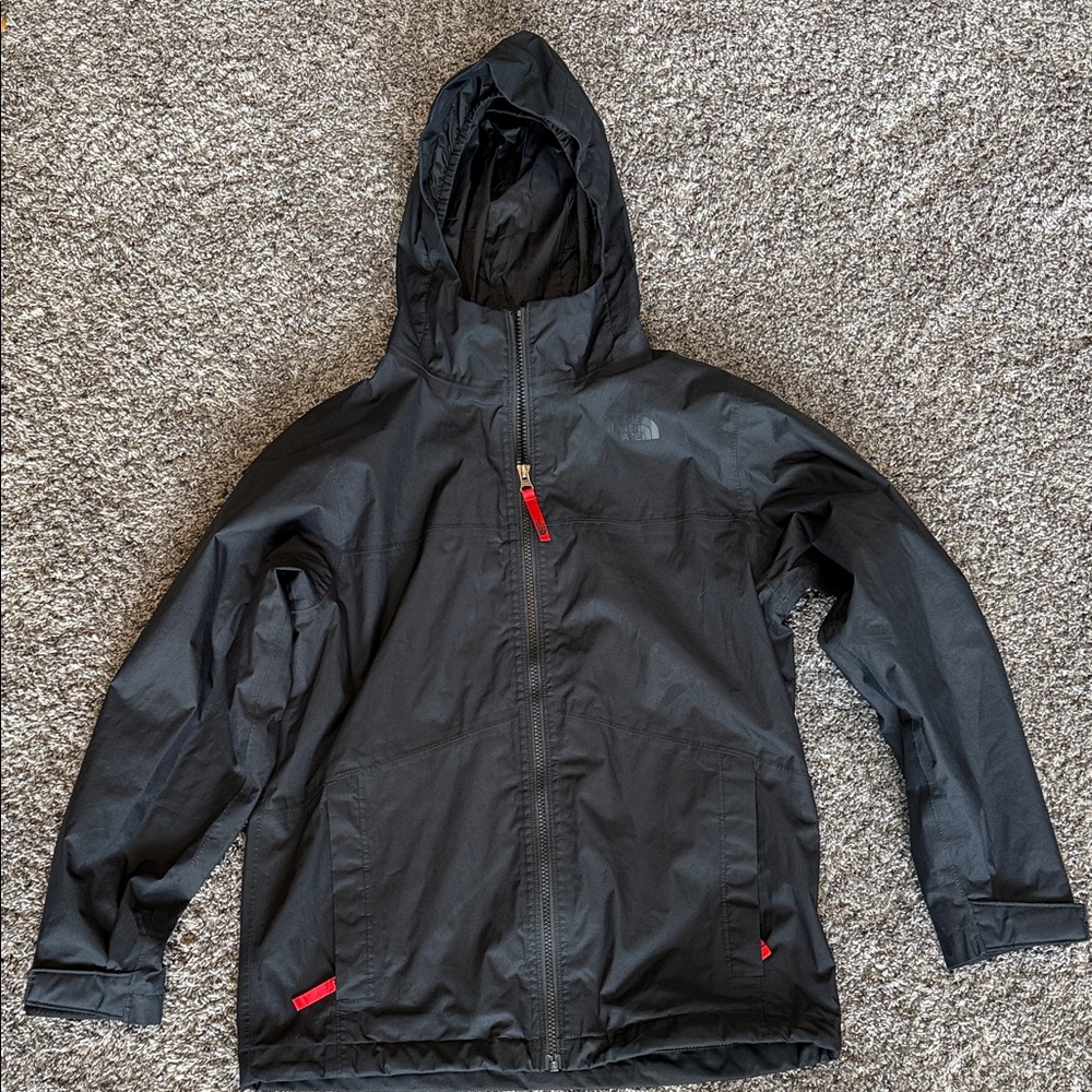 The North Face Boy’s Large Black Raincoat with Red Accents EUC